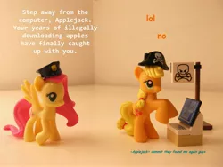 Size: 4288x3216 | Tagged: applejack, artist:trixiepasta, computer, cute, derpibooru import, fluttershy, irl, laptop computer, lego, photo, piracy, pirate, police officer, safe, toy