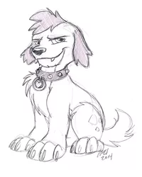 Size: 732x915 | Tagged: artist:carnivorouscaribou, derpibooru import, dog, monochrome, safe, simple background, sitting, sketch, smug, solo, spike, spike the dog, traditional art