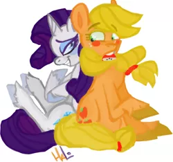 Size: 720x674 | Tagged: safe, artist:lavendire, derpibooru import, applejack, rarity, female, lesbian, rarijack, shipping