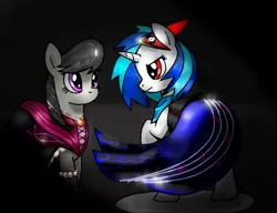 Size: 1284x988 | Tagged: allegrezza, artist:unitoone, clothes, derpibooru import, dress, fanfic art, gala dress, octavia melody, safe, vinyl scratch