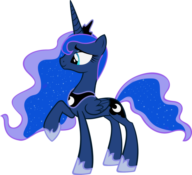 Size: 1600x1456 | Tagged: artist:tuffylive, derpibooru import, luna eclipsed, princess luna, raised hoof, safe, simple background, smiling, solo, transparent background, vector