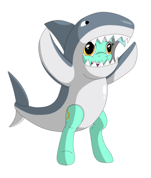 Size: 1333x1567 | Tagged: safe, artist:redquoz, derpibooru import, lyra heartstrings, pony, shark, bipedal, clothes, costume, left shark, rubber, simple background, solo, transparent background