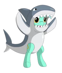 Size: 1333x1567 | Tagged: safe, artist:redquoz, derpibooru import, lyra heartstrings, pony, shark, bipedal, clothes, costume, left shark, rubber, simple background, solo, transparent background