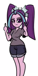 Size: 388x772 | Tagged: safe, artist:mayde-m, deleted from derpibooru, derpibooru import, aria blaze, equestria girls, clothes, double deuce, female, fuck you, looking at you, middle finger, simple background, solo, vulgar, white background