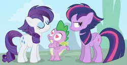 Size: 1058x540 | Tagged: safe, artist:dm29, derpibooru import, rarity, spike, twilight sparkle, twilight sparkle (alicorn), alicorn, pony, castle sweet castle, the cutie pox, alternate hairstyle, eyes closed, female, frown, haircut, heart eyes, jealous, love triangle, male, mare, punklight sparkle, shipping, smiling, sparity, straight, trio, twispike, unamused, wingding eyes