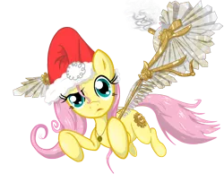 Size: 2500x1941 | Tagged: safe, artist:hereticofdune, derpibooru import, fluttershy, pegasus, pony, artificial wings, hat, mechanical wing, santa hat, solo, steampunk