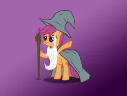 Size: 1024x768 | Tagged: safe, artist:xx-mr-no-name-xx, derpibooru import, scootaloo, pony, bipedal, clothes, costume, crossover, gandalf, lord of the rings, solo, staff