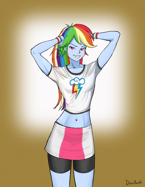 Size: 695x900 | Tagged: safe, artist:donutwish, derpibooru import, rainbow dash, equestria girls, belly button, clothes, midriff, multiple variants, skirt, solo