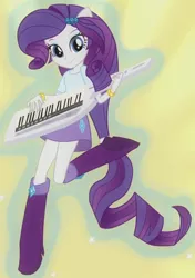 Size: 402x572 | Tagged: safe, derpibooru import, rarity, equestria girls, player piano, rainbow rocks, boots, bracelet, clothes, high heel boots, jewelry, keytar, musical instrument, outfit catalog, ponied up, ponytail, skirt, sparkles