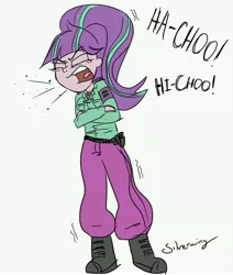 Size: 6000x7071 | Tagged: safe, artist:silverwing, artist:sudosnz, derpibooru import, edit, starlight glimmer, equestria girls, absurd resolution, army, boots, clothes, cold, colored, military, shivering, sick, sneeze cloud, sneezing, starlight himmler, uniform