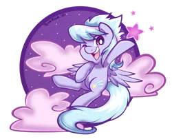 Size: 1024x826 | Tagged: artist:abbystarling, cloud, cloudchaser, cloudy, derpibooru import, open mouth, safe, simple background, smiling, solo, stars, transparent background, wink