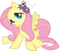 Size: 2862x2456 | Tagged: safe, derpibooru import, official, fluttershy, bee, insect, pegasus, pony, castle creator, female, flower, mare, simple background, solo, transparent background, vector