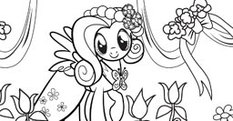 Size: 256x133 | Tagged: coloring page, derpibooru import, fluttershy, lineart, monochrome, official, safe, solo