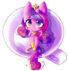 Size: 872x915 | Tagged: anthro, artist:puffleduck, blushing, cup of pony, cute, derpibooru import, looking at you, looking up, micro, :o, on back, princess cadance, safe, teacup, tiny ponies