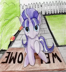 Size: 2302x2503 | Tagged: safe, artist:40kponyguy, derpibooru import, starlight glimmer, pony, unicorn, cute, female, glimmerbetes, looking at you, mare, sitting, solo, traditional art