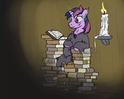 Size: 1280x1024 | Tagged: alternate universe, artist:jargon scott, book, bookmark, broken horn, candle, cloak, clothes, derpibooru import, fire, lich, magic, safe, sitting, smiling, solo, sword rara, twilich sparkle, twilight sparkle, undead