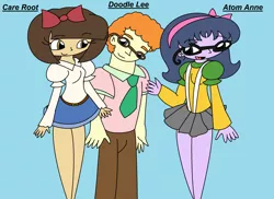 Size: 2338x1700 | Tagged: safe, artist:t-mack56, derpibooru import, microchips, scribble dee, wiz kid, equestria girls, atom anne, background human, care root, doodle lee, equestria guys, female, male, rule 63, simple background, techies