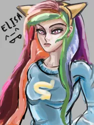 Size: 600x800 | Tagged: artist:elisa, derpibooru import, human, humanized, rainbow dash, safe, simple background, solo