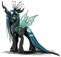 Size: 900x844 | Tagged: artist:taritoons, changeling, changeling queen, derpibooru import, female, queen chrysalis, safe, simple background, solo, transparent background, unshorn fetlocks, watermark