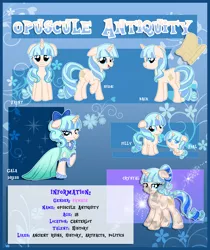 Size: 4506x5361 | Tagged: safe, artist:xwhitedreamsx, derpibooru import, oc, oc:opuscule antiquity, unofficial characters only, crystal pony, pony, absurd resolution, baby, baby pony, clothes, dress, female, filly, gala dress, reference sheet, solo