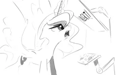 Size: 1280x782 | Tagged: artist:darkflame75, derpibooru import, ftl, lunadoodle, monochrome, princess luna, safe, solo, spaceship