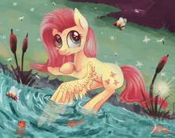 Size: 1799x1419 | Tagged: safe, artist:mapony240, derpibooru import, fluttershy, bee, fish, river, solo, starry eyes