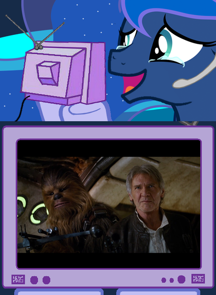 Size: 563x769 | Tagged: chewbacca, derpibooru import, exploitable, exploitable meme, han solo, harrison ford, image macro, meme, obligatory pony, princess luna, safe, star wars, star wars: the force awakens, tears of joy, trailer, tv meme