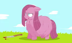 Size: 1280x769 | Tagged: abuse, artist:adlaz, blood, derpibooru import, fluffy, fluffy pinkamena, fluffy pony, fluffy pony grimdark, frown, pinkamena diane pie, pinkie pie, semi-grimdark, unamused