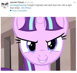 Size: 512x484 | Tagged: derpibooru import, hilarious in hindsight, lauren faust, s5 starlight, safe, screencap, starlight glimmer, the cutie map, twitter, word of faust