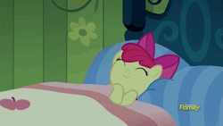 Size: 853x480 | Tagged: safe, derpibooru import, screencap, apple bloom, earth pony, pony, bloom and gloom, adorabloom, animated, bed, c:, cute, female, filly, gif, loop, on back, open mouth, sleeping, smiling, snoring, solo
