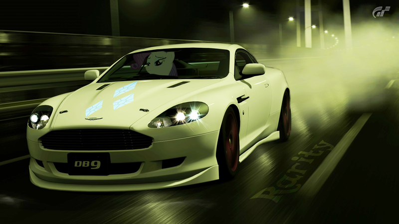 Size: 1920x1080 | Tagged: artist:con360, aston martin, aston martin db9, car, derpibooru import, gran turismo, rarity, safe, solo