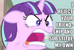 Size: 800x535 | Tagged: adam savage, angry, caption, derpibooru import, image macro, i reject your reality and substitute my own, meme, misspelling, mythbusters, ragelight glimmer, safe, screencap, shut up twilight, starlight glimmer, the cutie map, the dungeonmaster