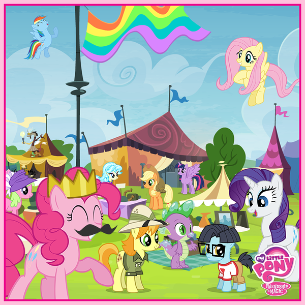 Size: 800x800 | Tagged: safe, derpibooru import, official, applejack, fluttershy, pinkie pie, rainbow dash, rarity, spike, splash panel, teddie safari, twilight sparkle, twilight sparkle (alicorn), alicorn, pony, trade ya, comic geek pony, discord lamp, facebook, female, mane six, mare