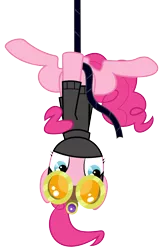 Size: 1300x2000 | Tagged: artist:tizerfiction, derpibooru import, night vision goggles, pinkie pie, rope, safe, simple background, solo, the crystal empire, transparent background, upside down, vector