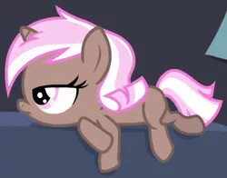 Size: 375x294 | Tagged: safe, derpibooru import, screencap, brown sugar, unicorn, for whom the sweetie belle toils, 5-year-old, bored, couch, cute, daaaaaaaaaaaw, dangling, female, filly, foal, lidded eyes, lying, solo, unhappy