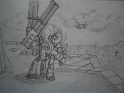 Size: 4000x3000 | Tagged: artist:panzerwaffe, battle suit, broadside, crossover, derpibooru import, drone, fluttershy, monochrome, parasprite, railgun, safe, tau, traditional art, warhammer 40k, warhammer (game), xv88 broadside battlesuit