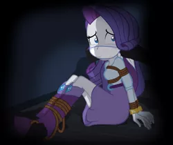 Size: 974x820 | Tagged: semi-grimdark, suggestive, artist:radiantrealm, derpibooru import, rarity, equestria girls, bondage, breast bondage, breasts, cloth gag, female, gag, imminent rape, kidnapped, rope, rope bondage, scared, show accurate, show accurate porn, solo, solo female, this will end in tears, tied up