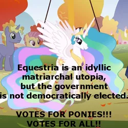 Size: 500x500 | Tagged: dead source, safe, derpibooru import, edit, edited screencap, screencap, princess celestia, alicorn, fall weather friends, feministmylittlepony, image macro, meme