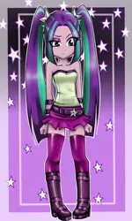 Size: 1320x2200 | Tagged: safe, artist:nekojackun, derpibooru import, aria blaze, equestria girls, bare shoulders, boots, clothes, cute, miniskirt, pigtails, skirt, sleeveless, solo, strapless, tube top, twintails, zettai ryouiki