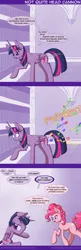 Size: 740x2287 | Tagged: suggestive, artist:deusexequus, derpibooru import, pinkie pie, twilight sparkle, twilight sparkle (alicorn), alicorn, pony, castle sweet castle, comic, fart, farting confetti, female, hidden confetti cannon, implied anal insertion, implied insertion, mare, plot, twilight's castle, wide eyes