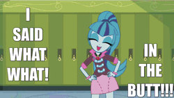 Size: 1920x1080 | Tagged: suggestive, artist:jakeneutron, derpibooru import, edit, sonata dusk, equestria girls, rainbow rocks, animated, cute, dancing, eyes closed, image macro, lyrics, meme, open mouth, samwell, shake it baby, smiling, song reference, south park, what what (in the butt)