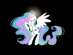 Size: 1000x750 | Tagged: artist:oddlittleleaf, derpibooru import, lens flare, magic, minimalist, princess celestia, rearing, safe, solo