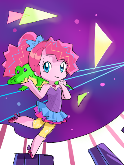 Size: 400x533 | Tagged: safe, artist:pan, derpibooru import, gummy, pinkie pie, equestria girls, friendship through the ages, rainbow rocks, bare shoulders, gacha, gacha club, gacha life, image, keyboard, new wave pinkie, png, sleeveless, solo, strapless