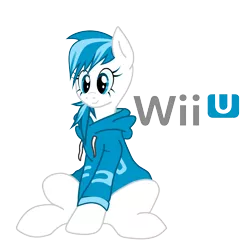 Size: 2700x2806 | Tagged: safe, artist:the barbaric brony, derpibooru import, edit, pony, blue, clothes, console, cozy, female, gamer, gaming, hoodie, logo, mare, pullover, recolor, snug, solo, sweater, video game, white, wii, wii pony, wii u