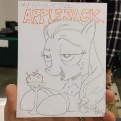 Size: 640x640 | Tagged: applejack, appletini, artist:andypriceart, derpibooru import, james bond, parody, safe, solo, traditional art