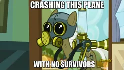 Size: 960x540 | Tagged: safe, derpibooru import, edit, edited screencap, screencap, max raid, earth pony, pony, bloom and gloom, bane, baneposting, cropped, discovery family, discovery family logo, mask, pest control gear, pest control pony, roflbot, solo, the dark knight rises