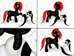 Size: 4000x3000 | Tagged: :3, artist:thepianistmare, butt massage, buttsage, comic, comic:happy ending, commission, derpibooru import, female, grope, large butt, massage, nudity, oc, oc:darkbright, oc:klavinova, plot, plump, simple background, suggestive, the ass was fat, unofficial characters only