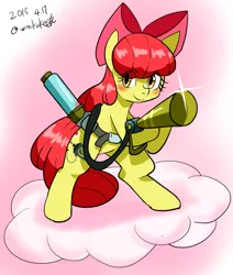 Size: 1023x1207 | Tagged: apple bloom, artist:wonton soup, bloom and gloom, derpibooru import, pest control gear, safe, twitbuster apple bloom