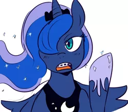 Size: 800x700 | Tagged: artist:slowcoloringfag, braces, derpibooru import, hair over one eye, looking at you, open mouth, princess luna, safe, solo