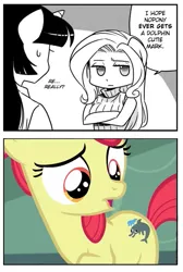 Size: 397x590 | Tagged: anthro, apple bloom, artist:shepherd0821, bloom and gloom, clothes, comic, derphin, derpibooru import, derpy fins, dolphin, edit, fluttershy, fluttershy hates dolphins, hilarious in hindsight, safe, sweater, sweatershy